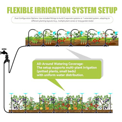 50FT 360° Adjustable Drip Irrigation System Garden Watering System with 12 Nozzles Plant Watering Devices Misting System Greenhouse Accessories for Yard, Lawn - size: 50FT + 12pcs nozzles and connectors