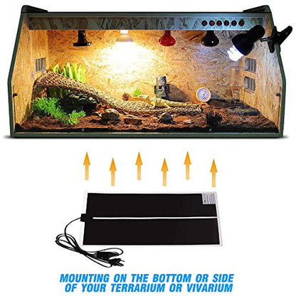 Reptile Heating Pad with Temperature Adjustment, 110V Non-Adhesive Heat Mat for Reptiles Tortoise Snakes Lizard Gecko Hermit Crab Turtle Amphibians - 20W Terrarium Heat Pad - size: 16.5 x 11 IN