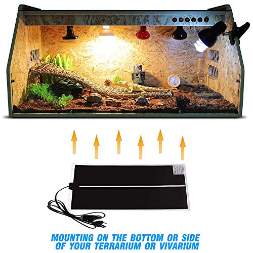 Reptile Heating Pad with Temperature Adjustment, 110V Non-Adhesive Heat Mat for Reptiles Tortoise Snakes Lizard Gecko Hermit Crab Turtle Amphibians - 14W Terrarium Heat Pad - size: 11 x 11 IN
