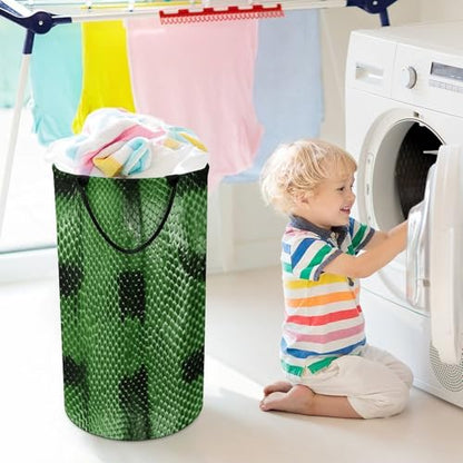 Green Snakeskin Laundry Hamper Tall Laundry Basket Collapsible Dirty Clothes Hamper Large Laundry Bin Freestanding Laundry Bag for Laundry Room Bedroom Bathroom Dorm
