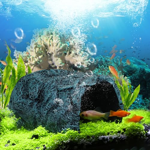 Hide Cave Aquarium Decorations Aquarium Terrarium Decor | Premium Resin Hideout for Reptiles & Amphibians - Fish Hiding Spot with Realistic Moss Rock Look