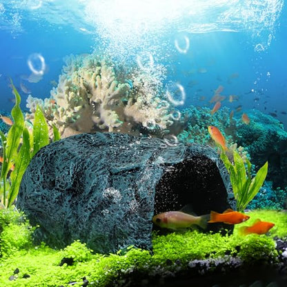 Hide Cave Aquarium Decorations Aquarium Terrarium Decor | Premium Resin Hideout for Reptiles & Amphibians - Fish Hiding Spot with Realistic Moss Rock Look