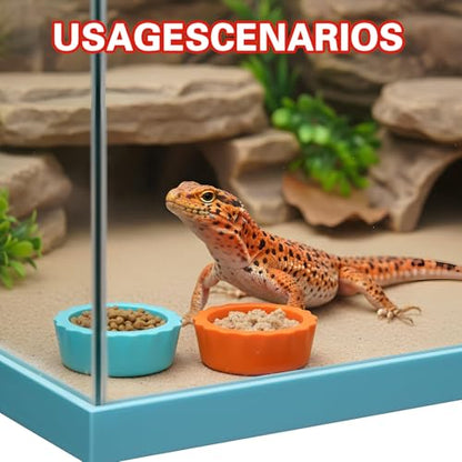 Silicone Gecko Feeding Cups, Reusable Small Reptile Food Dish Gecko Tank Accessories Crested Geckos Food and Water Feeding Cups, Easy Clean Silicone Small Capacity Worm Bowl (16 Pack, 8 Colors)