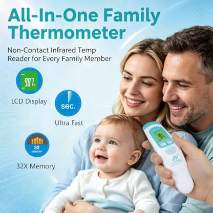 Non-Contact Medical Grade Forehead Thermometer, White | For Adults, Kids, Baby, Touchless Infrared, 1-Sec Reading, Fever Alarm - color: White