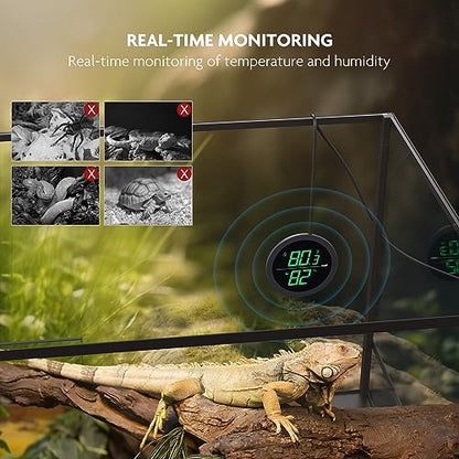 PAIZOO Real-time Display LED Digital Reptile Thermometer and Humidity Gauge | Always on Display, Button Control, Temperature Accuracy ±1 ℉ Thermometer for Reptile Tank with 55.2" Cable USB Power Supply