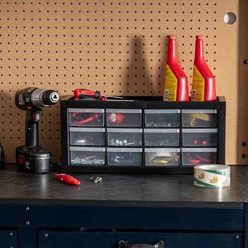 IRIS USA 12-Drawer Desk Storage Organizer, Charms, Water Packets, Black | Wall mountable, Stackable, Craft Supplies, Building Bricks, Crayons, Beads Organizer - color: Black, size: 12 Drawer