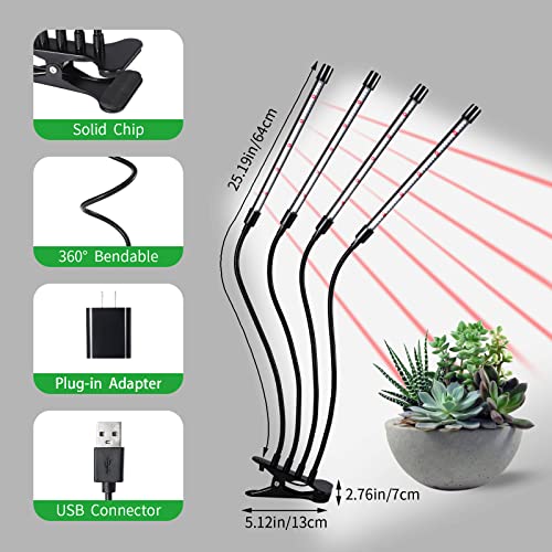 RWNTAO Grow Lights for Indoor Plants,168 LEDs Clip Plant Lights, Full Spectrum LED Plant Growing Lamps with Flexible Gooseneck, 3/9/12H Timer, 3 Spectral Modes, 10 Dimmable Levels, 4 Head - size: 4 Head 1 Pack