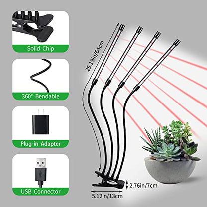 RWNTAO Grow Lights for Indoor Plants,168 LEDs Clip Plant Lights, Full Spectrum LED Plant Growing Lamps with Flexible Gooseneck, 3/9/12H Timer, 3 Spectral Modes, 10 Dimmable Levels, 4 Head - size: 4 Head 1 Pack