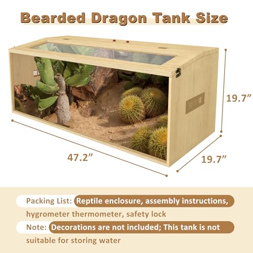 80 Gallon Reptile Terrarium, Large Snake Enclosure, Lizard and Leopard Gecko Tank With Openable Roof Door, Lockable Bearded Dragon Enclosure (Wooden, 48" L x 20" W x 20" H)