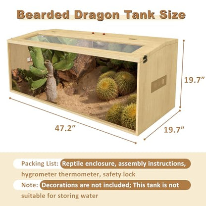 80 Gallon Reptile Terrarium, Large Snake Enclosure, Lizard and Leopard Gecko Tank With Openable Roof Door, Lockable Bearded Dragon Enclosure (Wooden, 48" L x 20" W x 20" H)