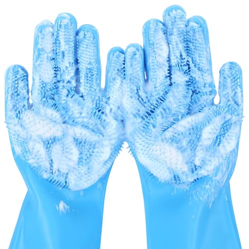Pecute Silicone Pet Grooming Gloves for Washing Cats Dogs Bath Brush Large | 3,000 soft bristles, Gentle massage & deshedding, Dishwasher safe, For large/thick coats, Home/car cleaning - size: Large