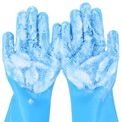 Pecute Silicone Pet Grooming Gloves for Washing Cats Dogs Bath Brush | 3,000 soft bristles, Gentle massage & deshedding, Dishwasher safe, For large/thick coats, Home/car cleaning - size: Medium