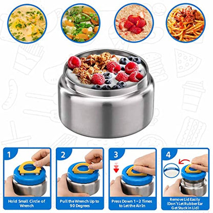 MAISON HUIS 8oz Soup Thermo Wide Mouth Vacuum Insulated Stainless Steel Food Jar, Leak Proof for Hot&Cold Food Kids Lunch Container for School Travel (Blue) - color: Blue