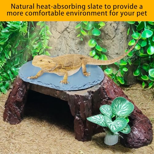 Bearded Dragon Basking Platform,Reptile Hide Cave with Heat Storage Slate Rock,Leopard Gecko Climing Decor Tank Accessories for Turtle,Ball Pythons,Lizard,Snake,11×7×3.5 inch
