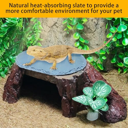 Bearded Dragon Basking Platform,Reptile Hide Cave with Heat Storage Slate Rock,Leopard Gecko Climing Decor Tank Accessories for Turtle,Ball Pythons,Lizard,Snake,11×7×3.5 inch