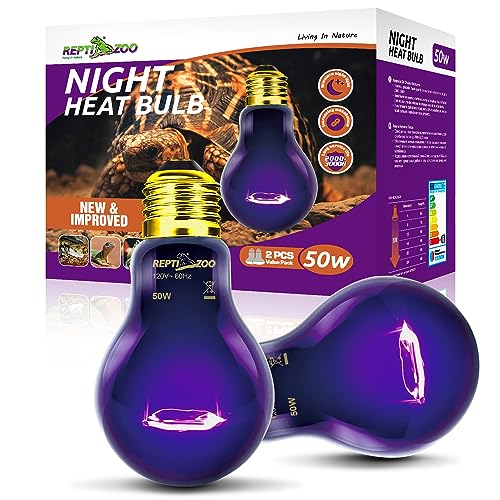 REPTI ZOO 2PCS Reptile Night Heat Lamp, 50W Moonlight Heat Bulb Infrared Heating Light Purple Reptile Heat Lamp Night Bulb for Bearded Dragon, Lizard, Snake, Turtle - style: 50W Night Heat Lamp