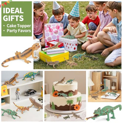 6PCS Large Lizard Figurines Rainforest Animal Toys, Realistic Plastic Reptile Animal Figurines, Includes Bearded Dragon,Fire Salamander,Chameleons,Coast Horned Lizard Toys, STEM Toy for Kids - style: 6PCS Lizards-2