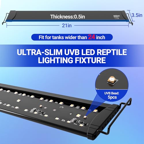 REPTIZOO UVB Reptile Light with Dimming, 24 inch UVA UVB LED Lamp for Bearded Dragon Turtle, 18W UVB Bulb Aluminum Fixture with Controller, 5 UVI Auto Mode, 0–100% Dimming & 9 Timer, Power-Off Memory - size: 24“