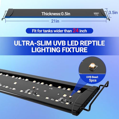 REPTIZOO UVB Reptile Light with Dimming, 24 inch UVA UVB LED Lamp for Bearded Dragon Turtle, 18W UVB Bulb Aluminum Fixture with Controller, 5 UVI Auto Mode, 0–100% Dimming & 9 Timer, Power-Off Memory - size: 24“