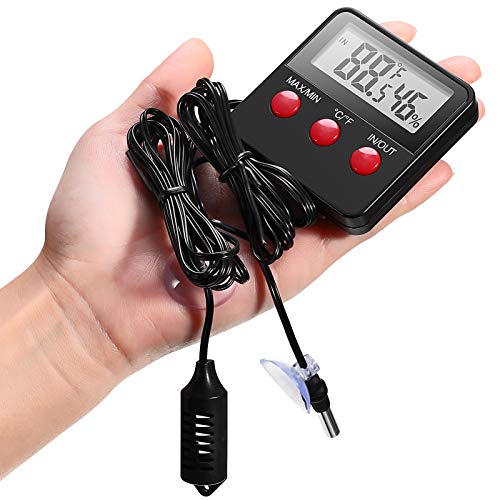 Weewooday 4 Pcs Reptile Thermometer and Humidity Gauge Reptile Terrarium Thermometer Hygrometer with Probes Indoor Outdoor Digital Pet Temperature and Hygrometer Gauge for Pet Keeping
