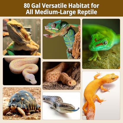 80 Gallon Bamboo Reptile Tank,48"x24"x18" Ball Python Enclosure for Bearded Dragon,Snake,Gecko,Lizard,Turtle with Sliding Door Top Screen Ventilation,Stackable Large Reptile Terrariums - size: 48"x24"x18"