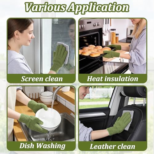 Abeillo Microfiber Gloves for Plants Dusting Cleaning, Reusable Washable Cleaning Gloves Mittens House Cars Blinds Dusting - color: Leaf Green
