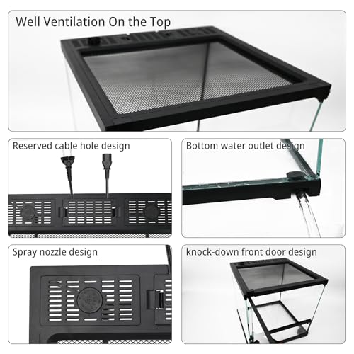 11 Gallon Tall Reptile Glass Tank 12"x12"x18" with Drainage Hole - Pre-Assembled Vertical Reptile Cage Enclosure for Arboreal Geckos,Chameleon,Lizard,Tree Frog and Snake