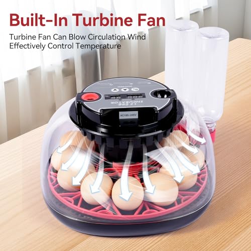12 Egg Incubators for Hatching Eggs, Chicken Egg Incubator with Automatic Egg Turning and Temperature Humidity Control, 360° Clear View Lid or Home, Farm, Classroom, Hatching Chicken, Duck,Quail,Goose - size: 12 Egg Incubators
