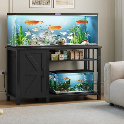 55-75 Gallon Fish Tank Stand with Power Outlet & Adjustable Shelf, Heavy Duty Aquarium Stand with Cabinet Storage for Fish Tank, Turtle Tank, Reptile Terrarium, 1000LBS Capacity, Black - color: Black
