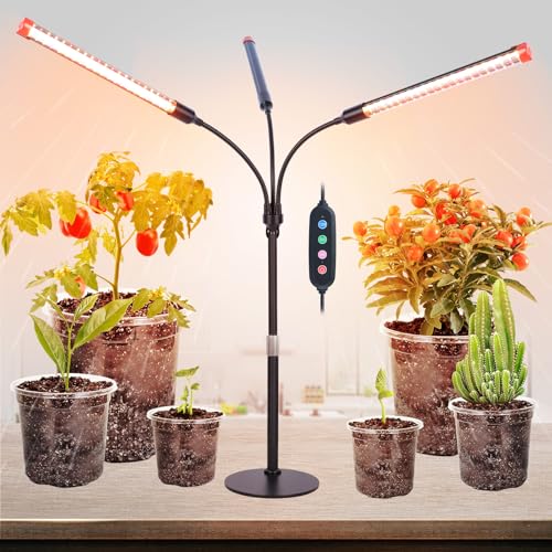 3Head Tabletop Grow Lights for Indoor Plants, Seed Starting, Vegetables, Bonsai, Bright Desk Plant Growing Lamps, 4/8/12/16/20H Timer, 27 Watt Power Draw, NO Need Adapter, 360° Gooseneck - size: Desk-3Head-27W