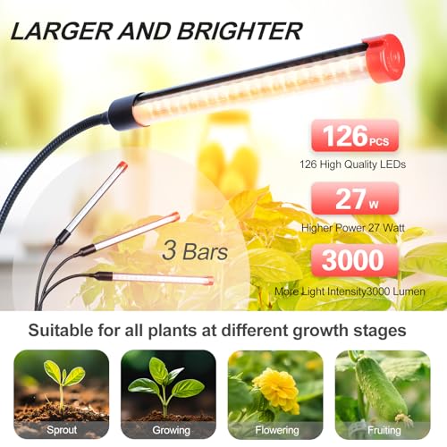 FECiDA 2026 3Head Table Top Grow Lights for Seed Starting, Indoor Plants, Bonsai, 27 Watt Power Draw, NO Need Adapter, 4/8/12/16/20H Timer, 16"-24" Height Adjustable - size: Desk-3Head-27W