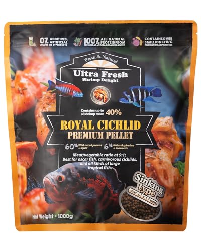 Ultra Fresh Cichlid Sinking Fish Food, Wild Sword Prawns, All Natural Ingredients, Carnivore Pellets for Large Cichlid and Tropical Fish, Royal Cichlid Premium Pellet 2.2 Pound - size: 2.2 Pound (Pack of 1)