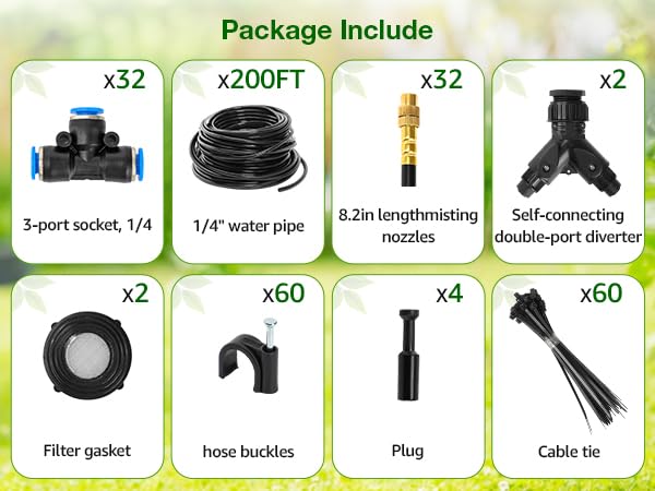 Pro-Series Drip Irrigation System, 200FT 1/4" Garden Watering System with 32pcs 360° Bendable Copper Nozzles, Leak-Free Quick-Connect Misting Sprinkler Kit for Patio, Raised Beds, Yard, Greenhouse - size: 200FT