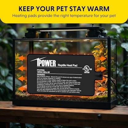 iPower 4x7 Inch Reptile Heating Pad with LCD Digital Aquarium Thermometer, Under Tank Heater Warmer Heat Mat for Turtles, Lizards, Frogs, Snakes - color: Black/Heat Pad + Thermometer, size: 4" x 7"