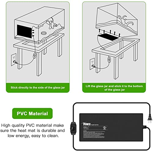 iPower 8X18 Inch 24 Watts Reptile Heating Mat with Adjustable Temperature Controller Under Tank Warmer Terrarium Heat Pad for Reptiles and Amphibians, for 50-60 Gallon Tank, 2 Pack - size: 8 X 18 Inch, style: 2 Pack with Adjustable Knob
