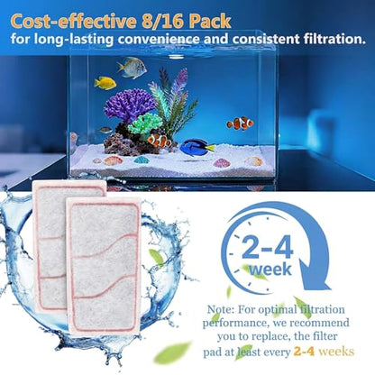 Aquarium Filter Cartridges Replacement Compatible with Whisper 3i Internal Fish Tank Filter, Multi-Layer Filter Pad with Cotton, Activated Carbon & Zeolite, 16 Pack - size: 16 Pack