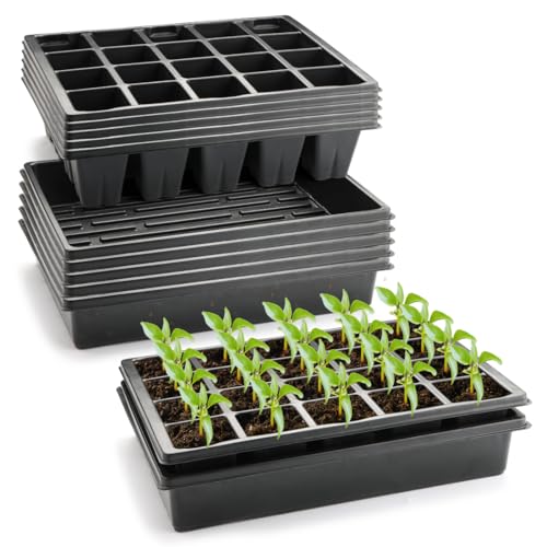 RooTrimmer 2.5 inch Square Pots 3.5 inch Deep 20 Cell Seedling Trays with Water Collection Nursery Trays (15"x11"x3") for Seeds Starting and Transplanting(5 Sets) - size: 20 Cell Plug Trays + Flat Trays-5P