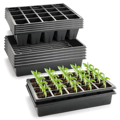 RooTrimmer 2.5 inch Square Pots 3.5 inch Deep 20 Cell Seedling Trays with Water Collection Nursery Trays (15"x11"x3") for Seeds Starting and Transplanting(5 Sets) - size: 20 Cell Plug Trays + Flat Trays-5P