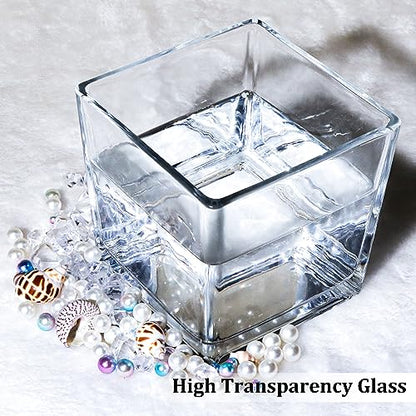 6 Pack Square Glass Vases 5" x5" x 5", Clear Flower Vases | Candle Holder for Centerpieces, Wedding Party Home Decor - size: 5inch