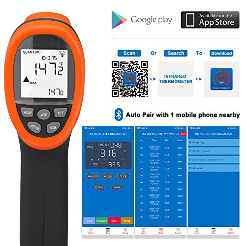 BT-985CAPP Industrial Infrared Thermometer, 12:1 Distance Spot Ratio, Digital Non-Contact HVAC Laser Temperature Gun Test Temp -58℉~1472℉ for Kitchen Pizza Oven,NOT for Human