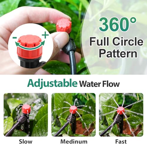 RedChili 25 Pieces Drip Emitters for 1/4" Drip Irrigation Tubing, Adjustable 360 Degree Stream Drip Emitters with Stake 360° Full Circle 8 Hole Stream Emitters Garden Irrigation Micro Drippers - size: 25P Multi-stream Emitter