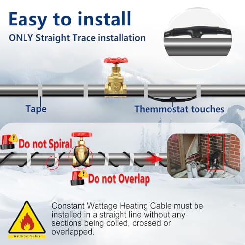 28FT Pipe Heating Cable, 7W/FT Constant Wattage Freeze Protection 10FT | Heat tape for water-filled metal and plastic pipes. Keeps water flowing to -40°F with a 3ft lighted plug. - style: 28 Feet