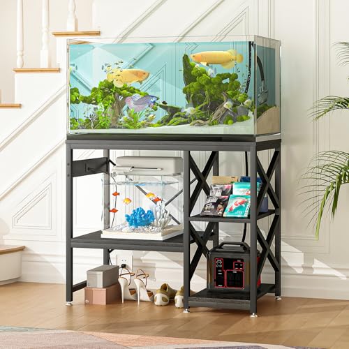 METYERRY 40-50 Gallon Fish Tank Stand with Power Outlet,Adjustable Shelf | 3 Tier Storage,660 LBS Heavy Duty Steel Frame, Fits Fish Reptile and Turtle Tanks, Stable Home Aquarium Setup - color: Black, size: 40-50gallon
