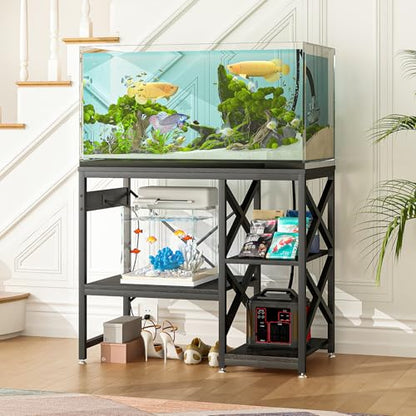 METYERRY 40-50 Gallon Fish Tank Stand with Power Outlet,Adjustable Shelf | 3 Tier Storage,660 LBS Heavy Duty Steel Frame, Fits Fish Reptile and Turtle Tanks, Stable Home Aquarium Setup - color: Black, size: 40-50gallon