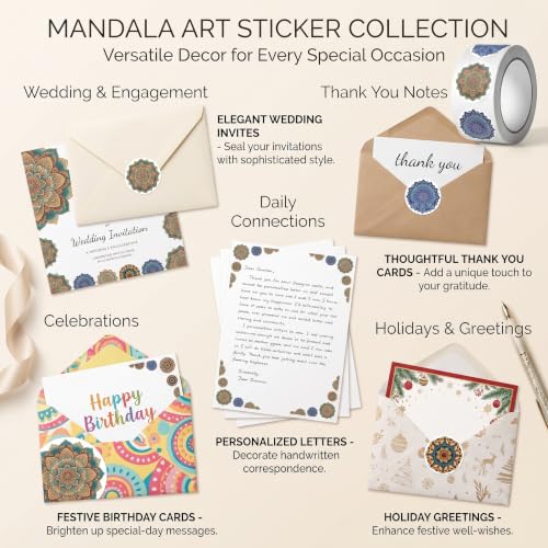 500Pcs Mandala Stickers, Waterproof Decal Bottles, Laptops Crafts 8 Styles | 500Pcs/Roll mandala stickers; waterproof self-adhesive accents for packaging, envelopes, crafts, gifts, or parties. - color: 500pcs- 10 Styles Mandala