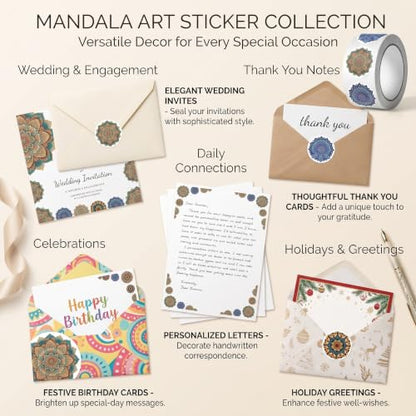 500Pcs Mandala Stickers, Waterproof Decal Bottles, Laptops Crafts 8 Styles | 500Pcs/Roll mandala stickers; waterproof self-adhesive accents for packaging, envelopes, crafts, gifts, or parties. - color: 500pcs- 10 Styles Mandala