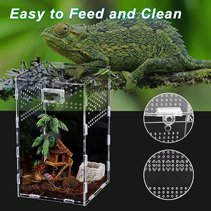BigKing 2 Packs Reptile Feeding Box, Acrylic Reptile Terrarium Enclosure, Insect Breeding Case, Reptiles Habitat Terrarium for Small Tree Dwelling Reptiles & Amphibians Like Gecko and Frog