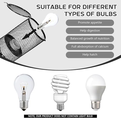 1 Pcs Reptile Heat Lamp Guard with 150W Ceramic Heat Emitter Basking Anti Scald Heating Lamp Holder Mesh Cage Reptile Protection Lampshades for Lizard Snake Chick, Bulb Not Included - color: White
