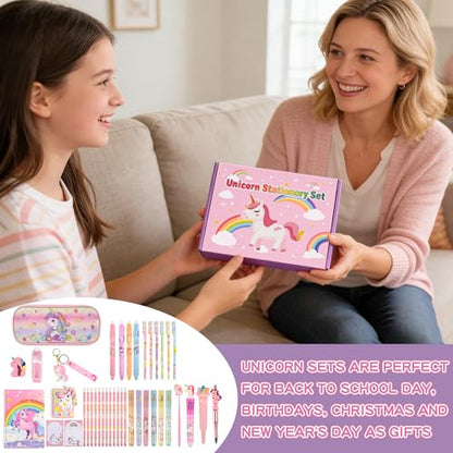 Ulema 41Pcs Cute Unicorn Stationery Set Birthday Gifts for Girls Back to School and Classroom Rewards Office Supplies with Unicorn Stuffs with Kawaii pencils,Keychain etc. - style: Unicorn