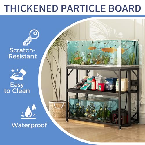 METYERRY 40 Gallon Fish Tank Stand with Power Outlet,Adjustable Shelf | 660 LBS Heavy Duty Metal Frame, Fits Fish Tanks Reptile Tanks and Turtle Tanks, Water Resistant Board, Home Aquarium Setup - color: Black, size: 40 Gallon
